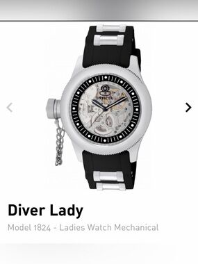 Invicta Black  Silver Skeleton Dial Women's Watch 1824 Mechanical Russian Diver